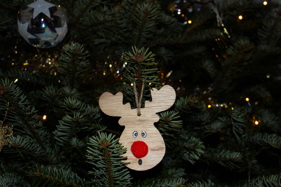 Reindeer ornament on tree